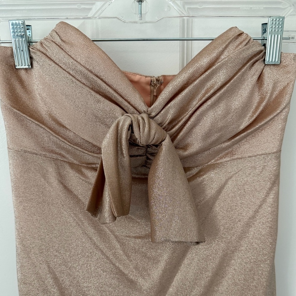 CAROLINE CONSTAS STRAPLESS BUSTIER DRESS IN ROSE GOLD - Picture 4 of 5